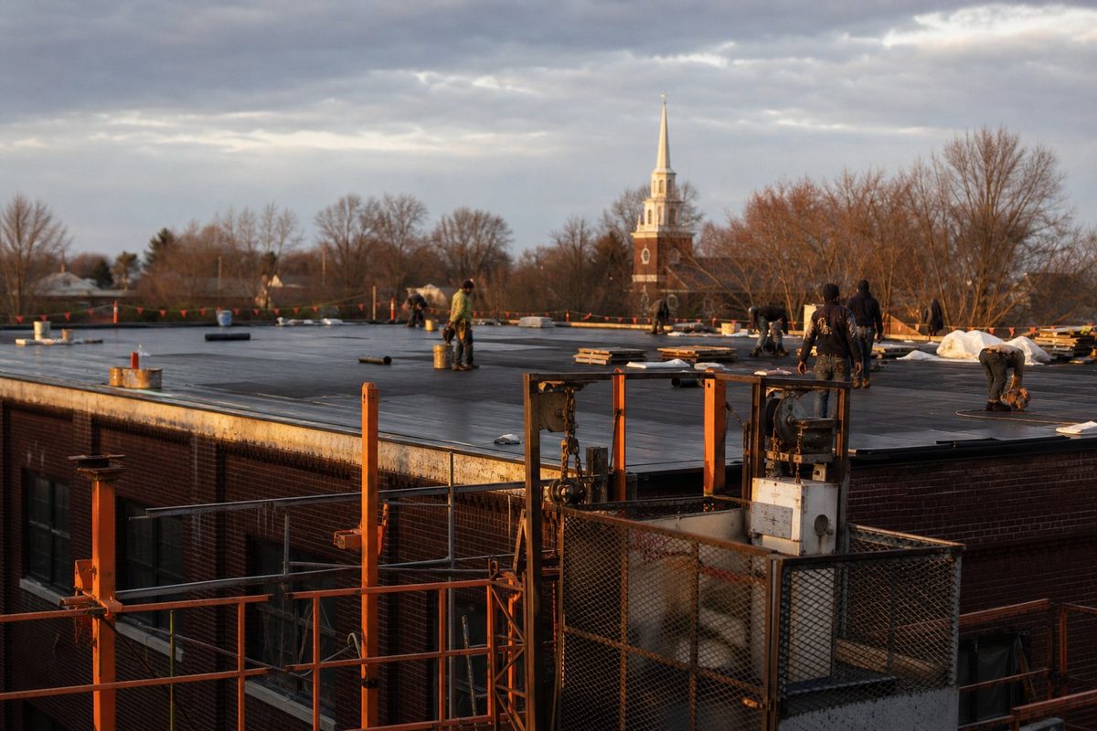 Commercial roofing project in progress